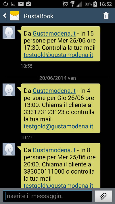 Esempi di SMS di notifica richiesta di prenotazione 2014-06-23 16.52